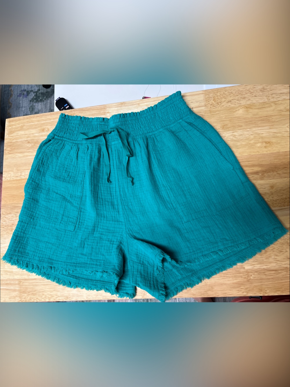 Hem & Thread Teal Elastic High-Waist Casual Shorts
